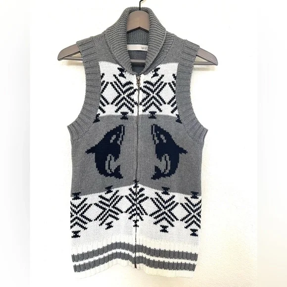 Kersh Sweater Vest. Size: S Color: White/Gray - Picture 1 of 8